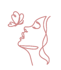 Un dibujo lineal del rostro de una mujer con una mariposa en la nariz.