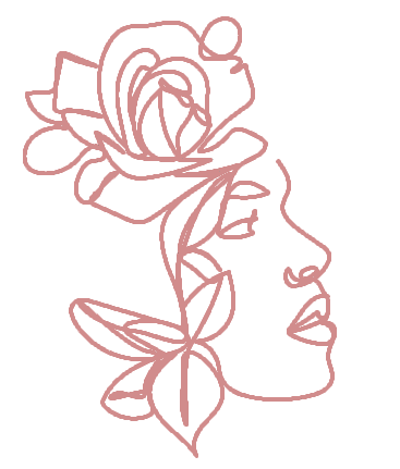 Un dibujo lineal del rostro de una mujer con una flor en el cabello.