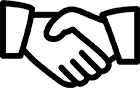 A black and white icon of two hands shaking each other.