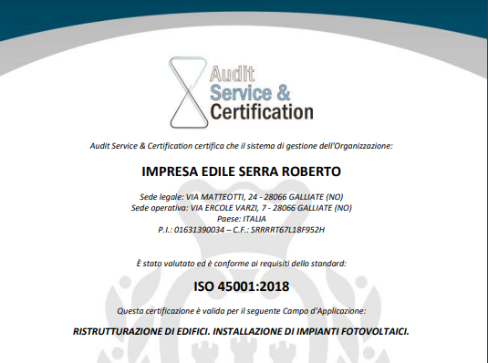 certificato 45001 edilizia Gruppo Serra