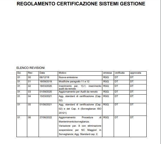 regolamento certificazione sistemi di gestione gruppo serra