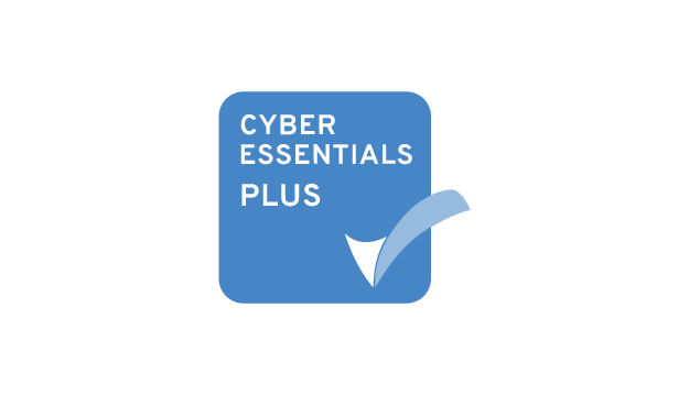 Cyber Essentials Plus certification badge: blue square with white text and a checkmark.