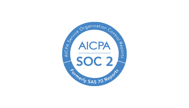 AICPA SOC 2 logo, a blue circular stamp with white text.