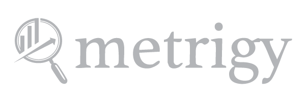 Metrigy logo: magnifying glass over chart, next to the word 