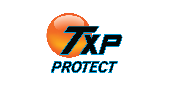Logo of TXP Protect: Orange sphere with black "TXP" and blue "PROTECT" text.