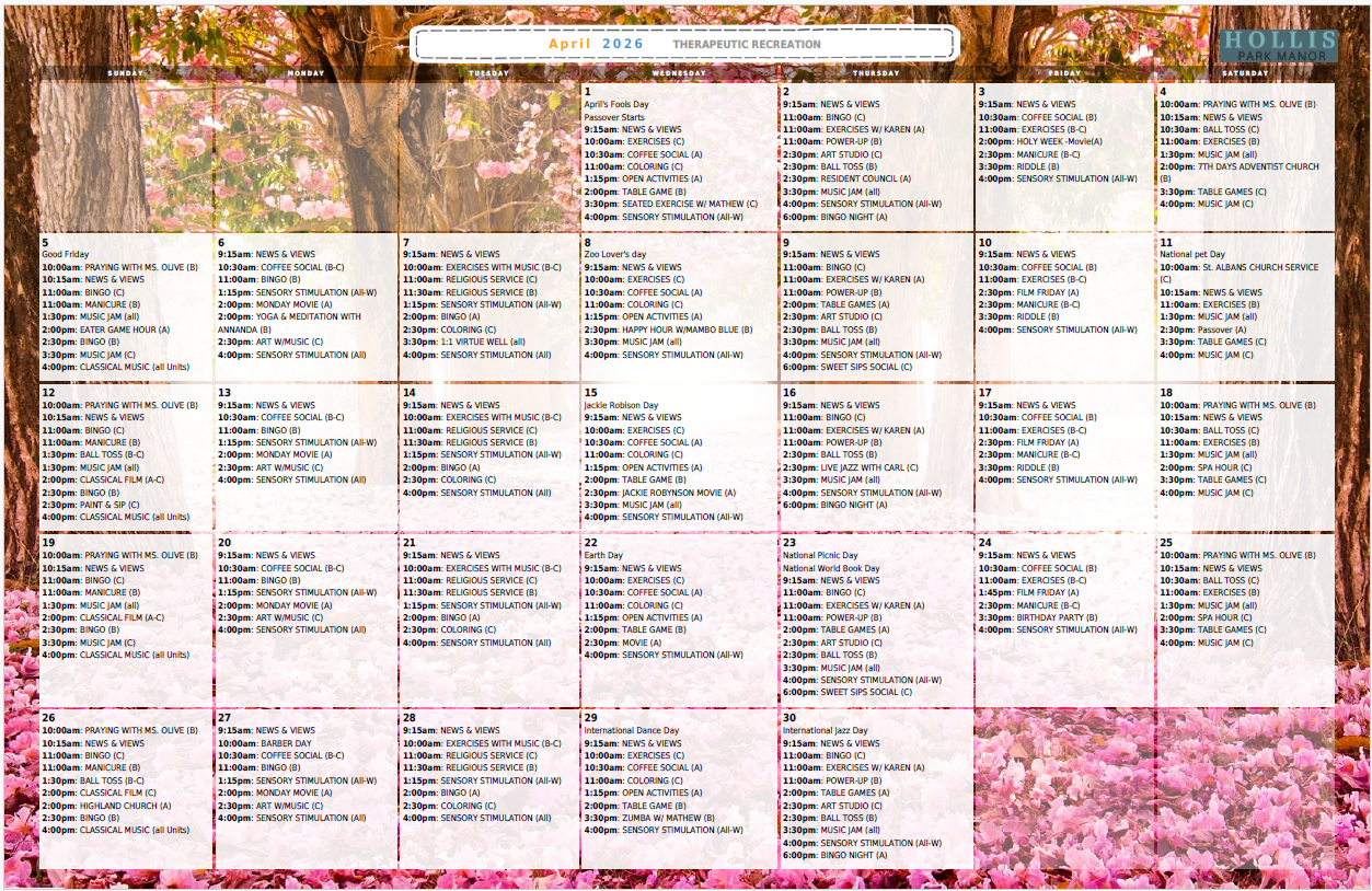 Calendar | Hollis Park Manor