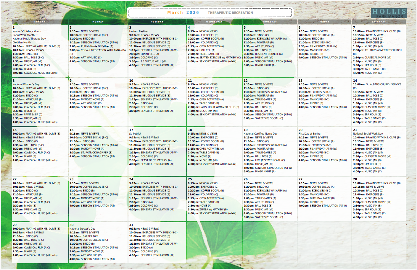 Calendar | Hollis Park Manor