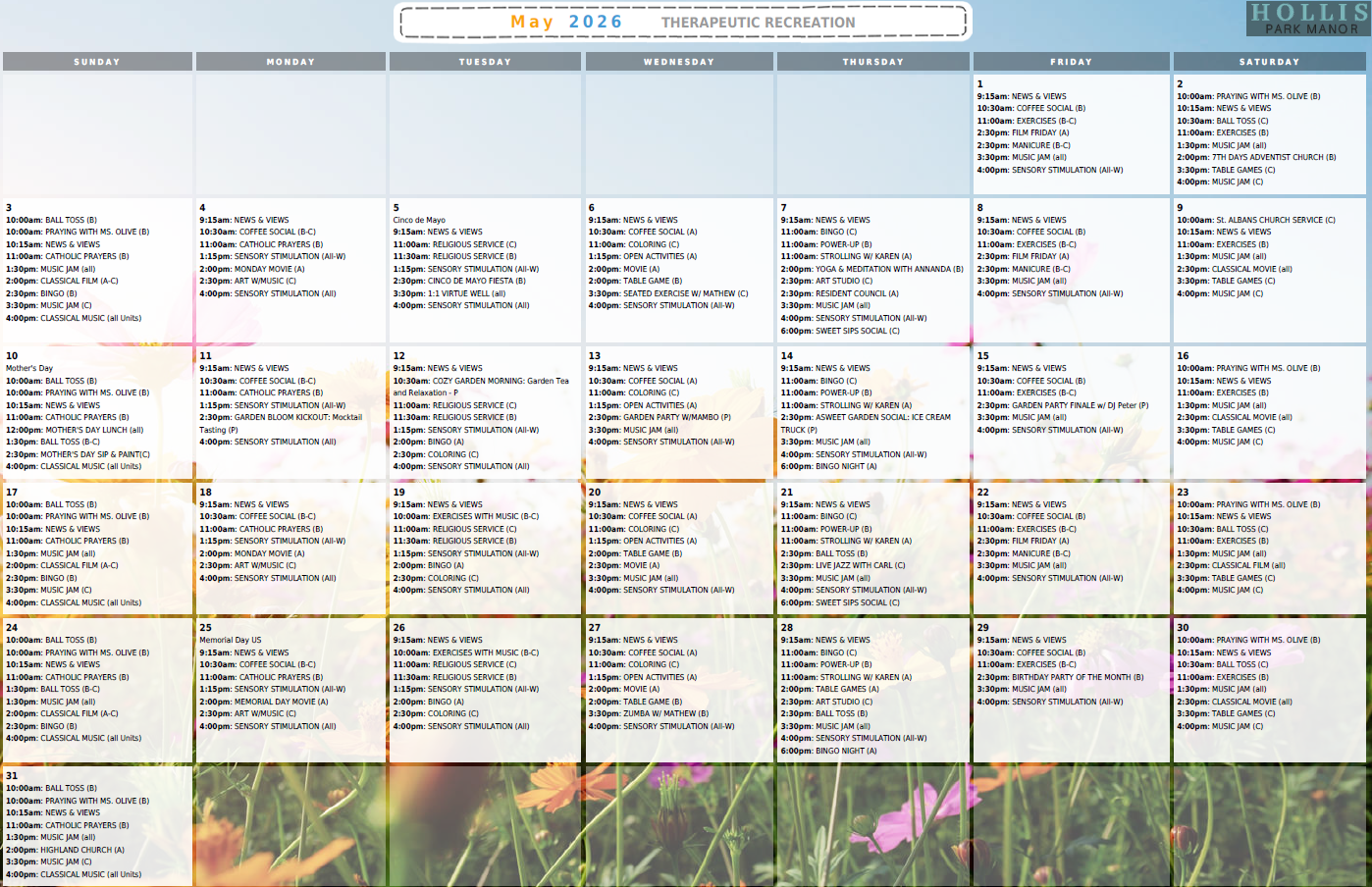 Calendar | Hollis Park Manor