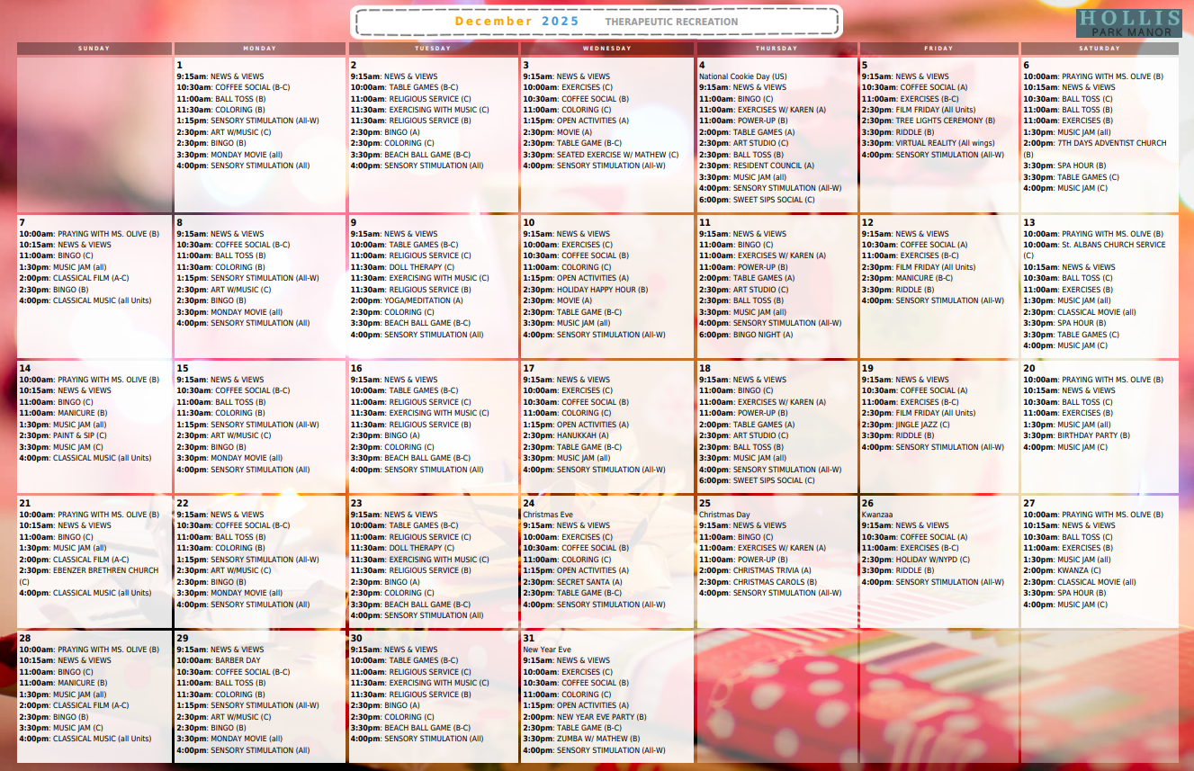Calendar | Hollis Park Manor