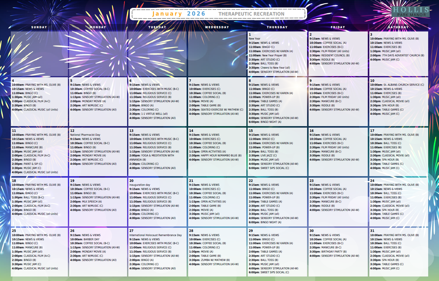 Calendar | Hollis Park Manor