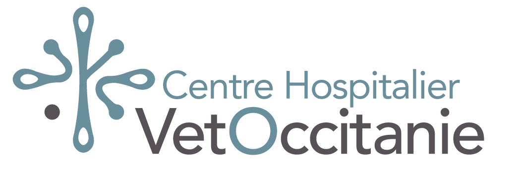 Logo de l'hôpital vétérinaire VetOccitanie. Il représente une fleur turquoise et porte l'inscription « Centre Hospitalier VetOccitanie ».