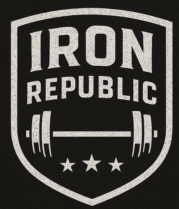 Logo: "Iron Republic" in a shield shape, barbell, and three stars.