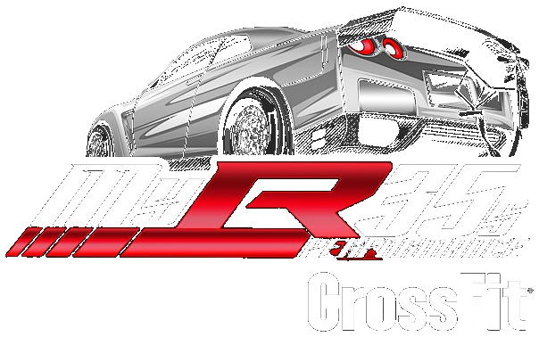 Red and white logo with a sports car and text that says "MLR355 Performance" and "CrossFit".