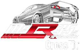 Red and white logo with a sports car and text that says "MLR355 Performance" and "CrossFit".