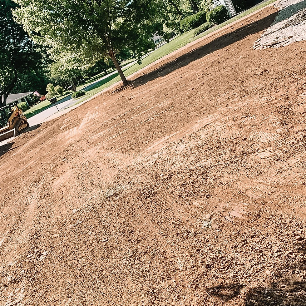 A dirt field with trees in the background and a bulldozer in the foreground.