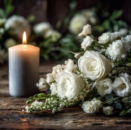 Memorial candle with flowers symbolizing funeral care in Milton-Freewater, OR.