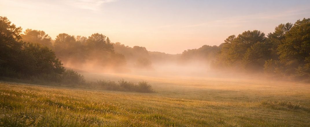 Mist over the awakening meadow in Chicago, IL