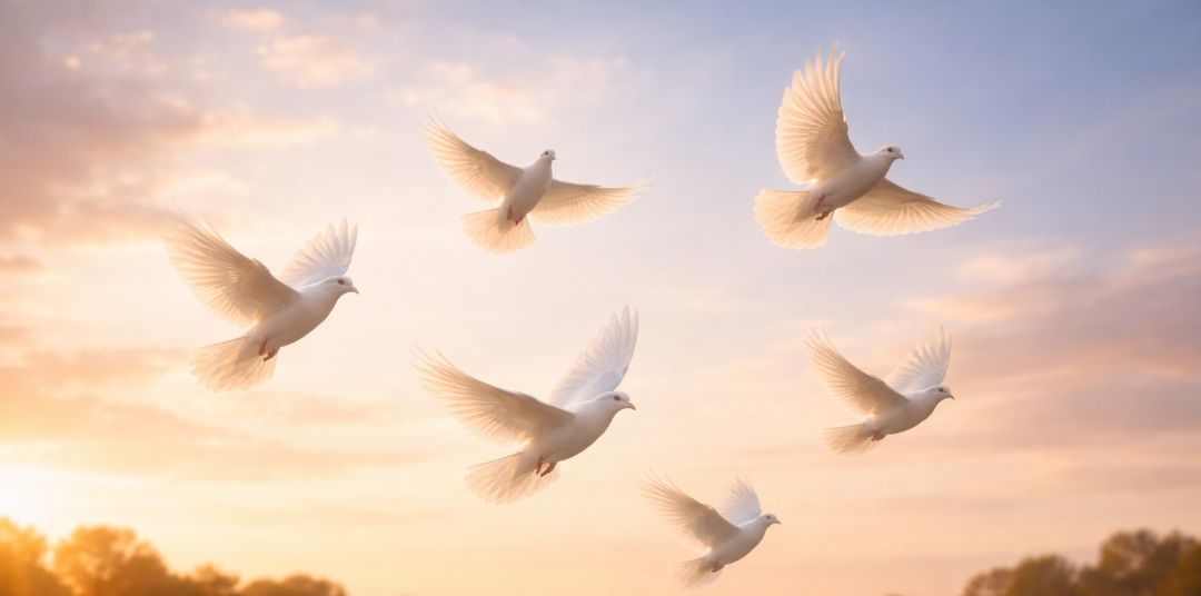 Soaring doves at golden hour