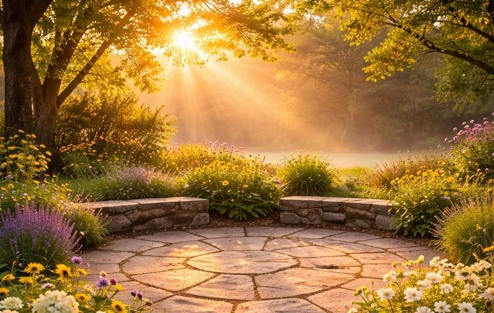 soft-focus photograph of a circular stone pathway in Burbank