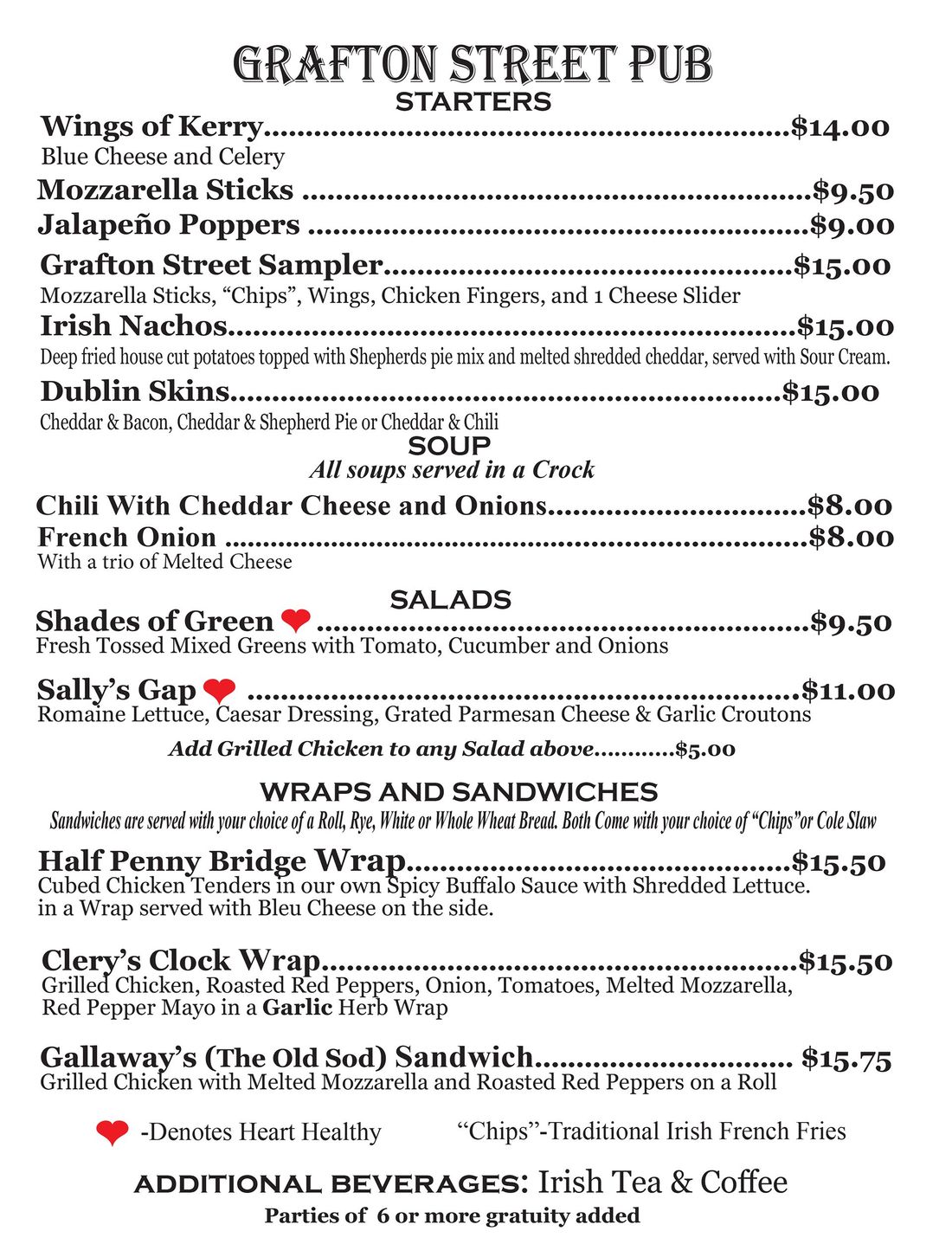 Grafton Street Pub Hauppauge, NY Menu