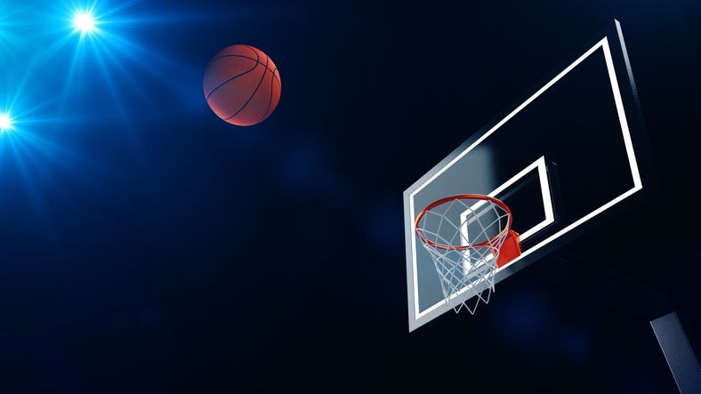 3D illustration of Basketball hoop in a professional basketball arena