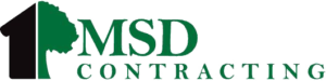 A logo for msd contracting with a tree in the middle