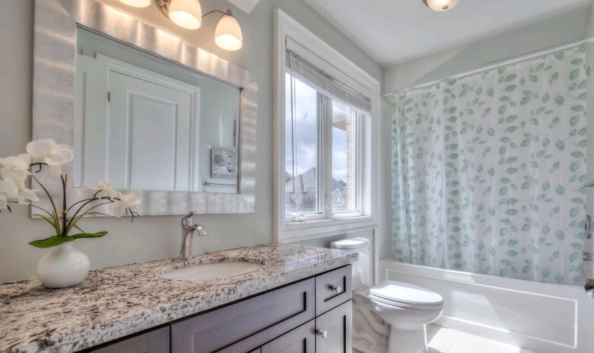 A bathroom with a sink , toilet , tub and mirror.