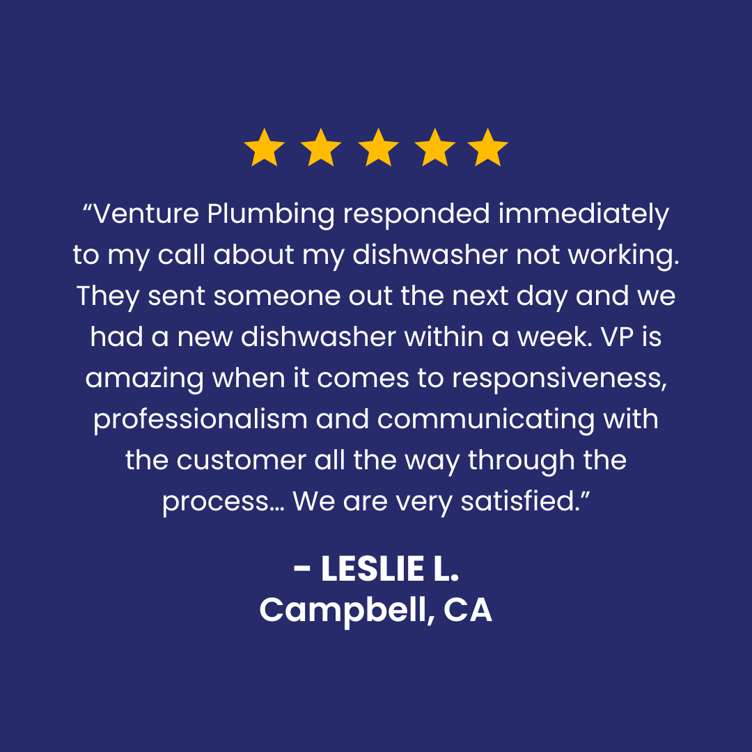 Review of Venture Plumbing: 5-star rating, praising responsiveness, professionalism, and communication.