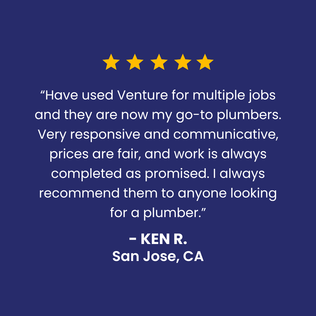 Customer review for Venture Plumbing in San Jose, CA: 5-star rating, positive testimonial by Ken R.