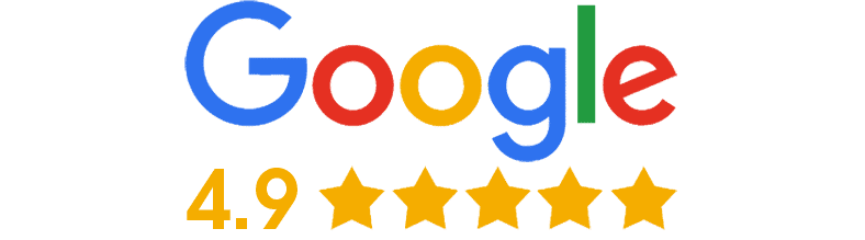 Google logo with a 4.9-star rating based on five yellow stars.