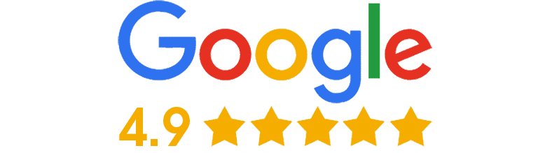 Google logo with a 4.9-star rating based on five yellow stars.