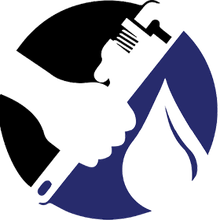 Venture Plumbing logo, a hand is holding a wrench in a blue circle.