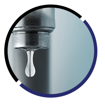 A faucet with a drop of water coming out of it