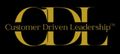 A black and gold logo for customer driven leadership