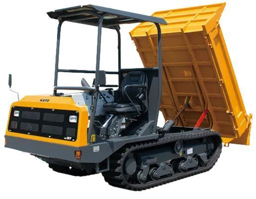 a yellow and gray dump truck with a yellow dumpster in the back