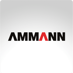 a black and red logo for ammann on a white background