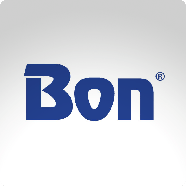 a blue bon logo on a white background