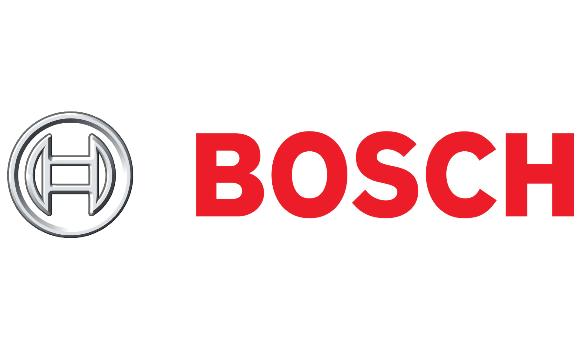 the bosch logo is red and silver on a white background .