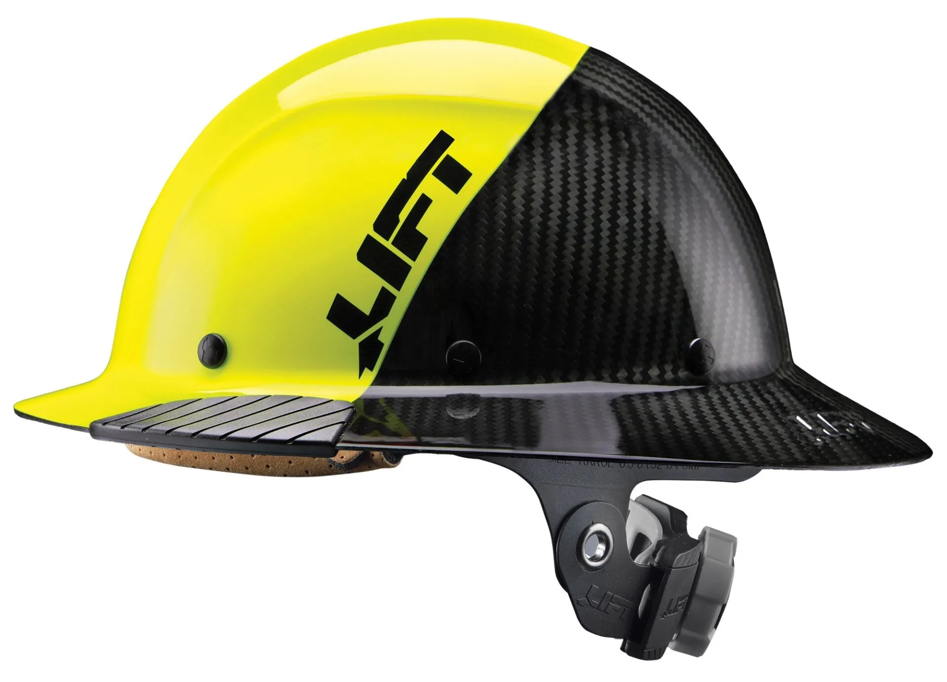 a yellow and black hard hat with the word lift on it