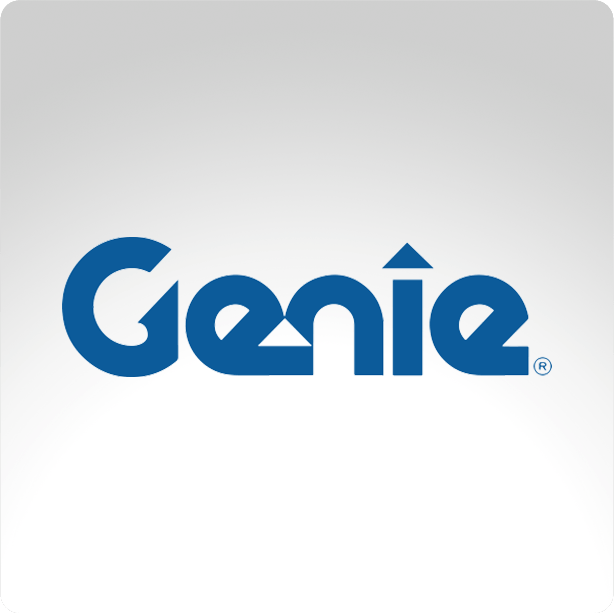 a blue genie logo on a white background