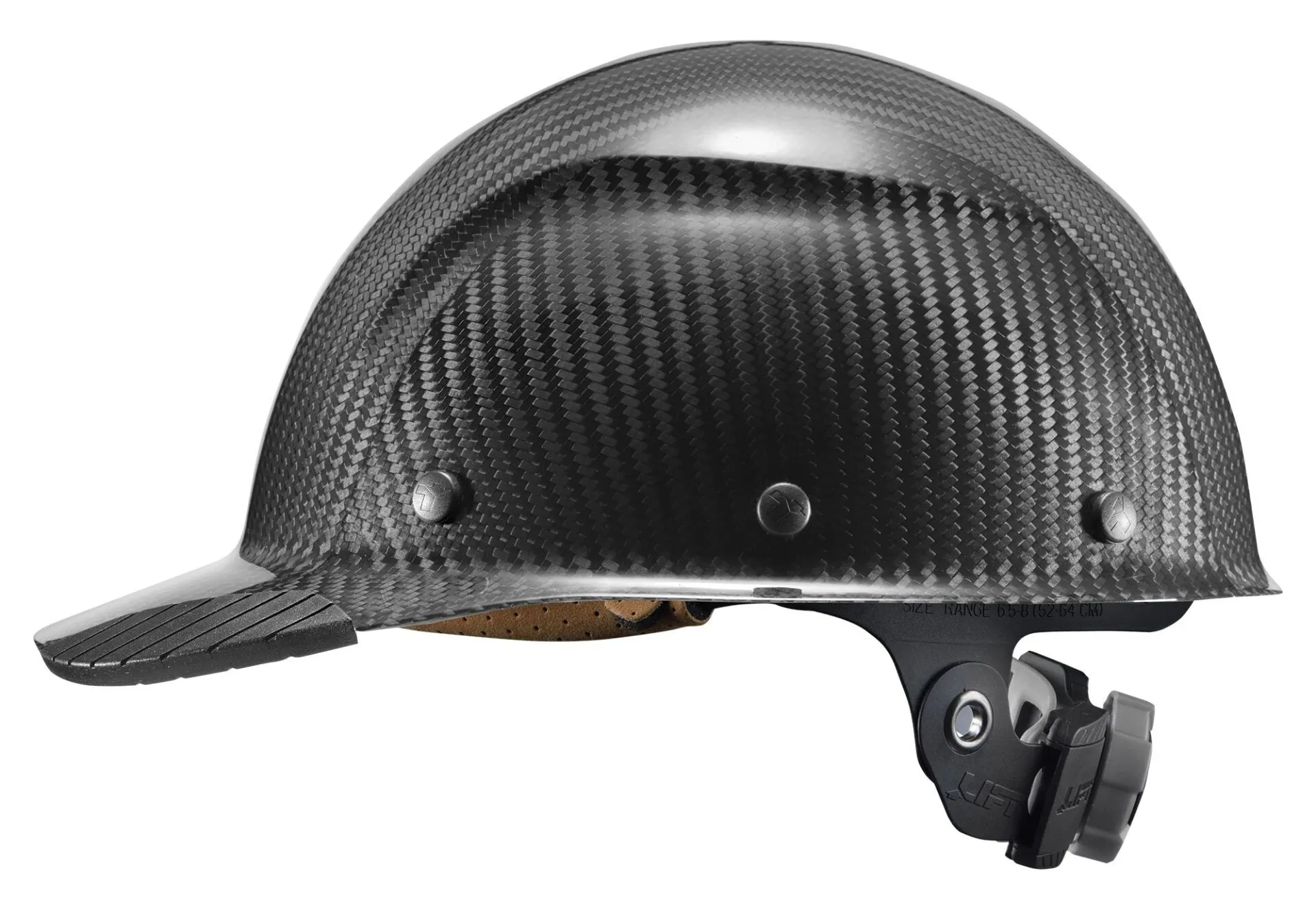 a black hard hat with a visor on a white background