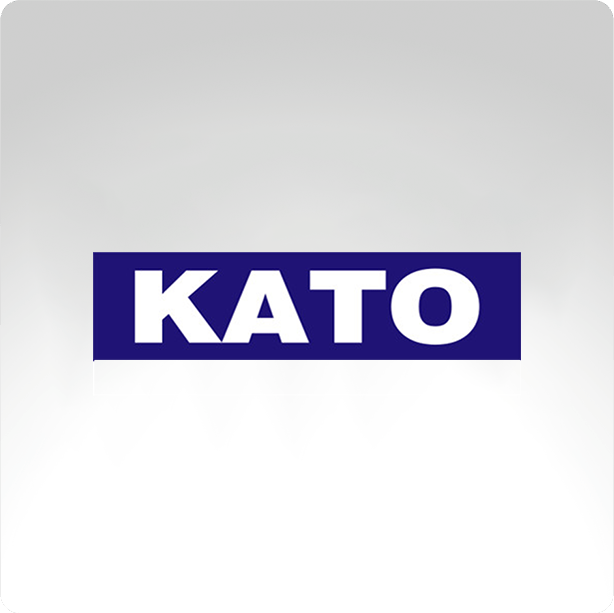 a blue and white logo for kato on a white background