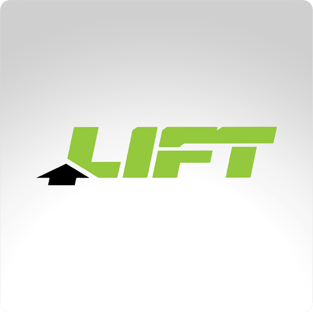 a green lift logo with an arrow pointing up