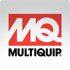 a red and white mq multiquip logo on a white background