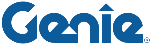 a blue genie logo on a white background