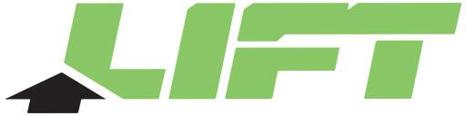 a green lift logo with a black arrow pointing up .