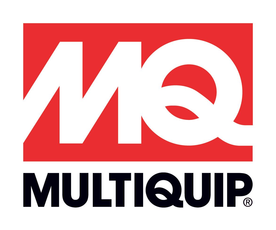 a red and white mq multiquip logo on a white background