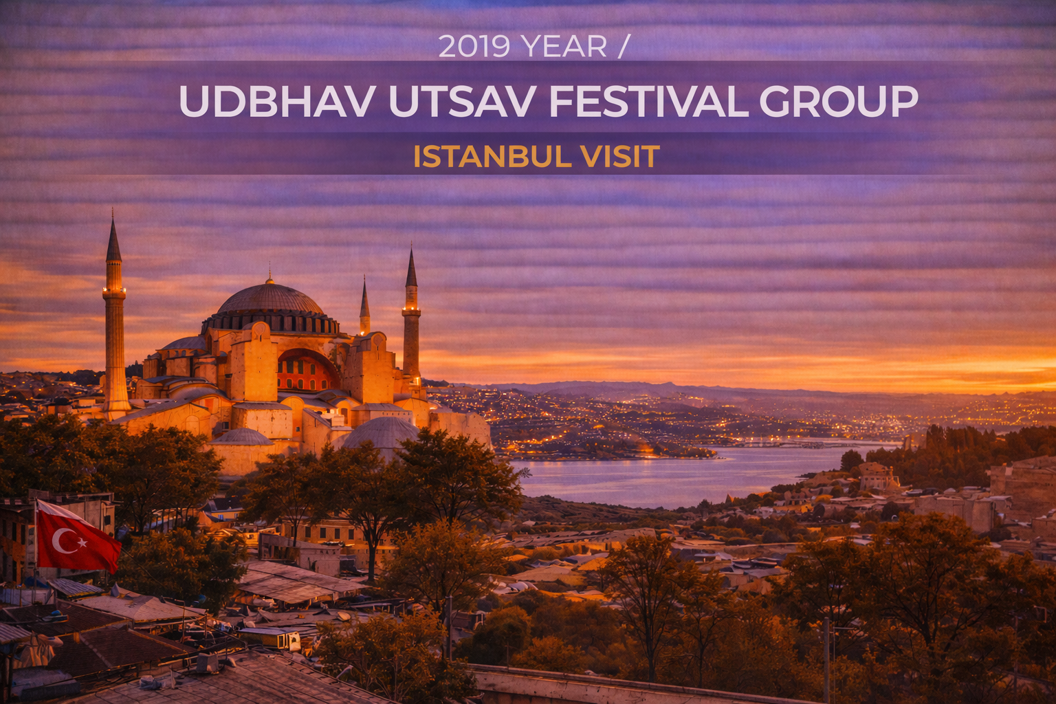 Hagia Sophia in Istanbul at sunset; text says 