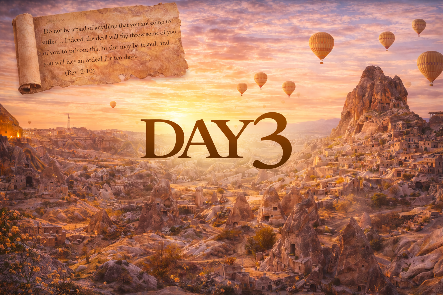Day 3 in Cappadocia, Turkey with hot air balloons at sunset.