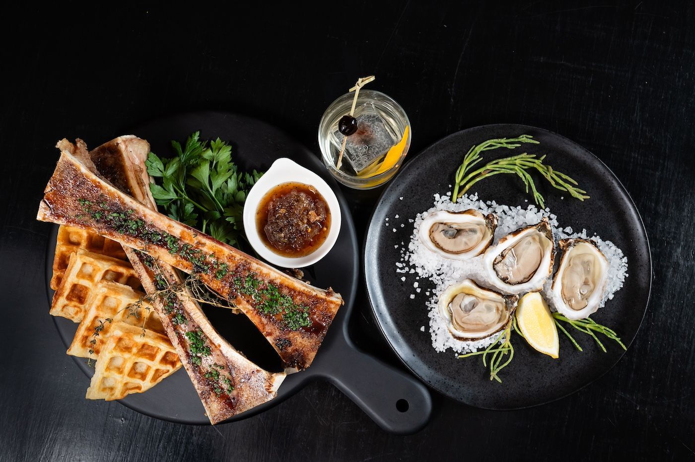 A Dish of Oysters & Bone Marrow From Cherry Street Cellar, a Columbia, MO Restaurant.